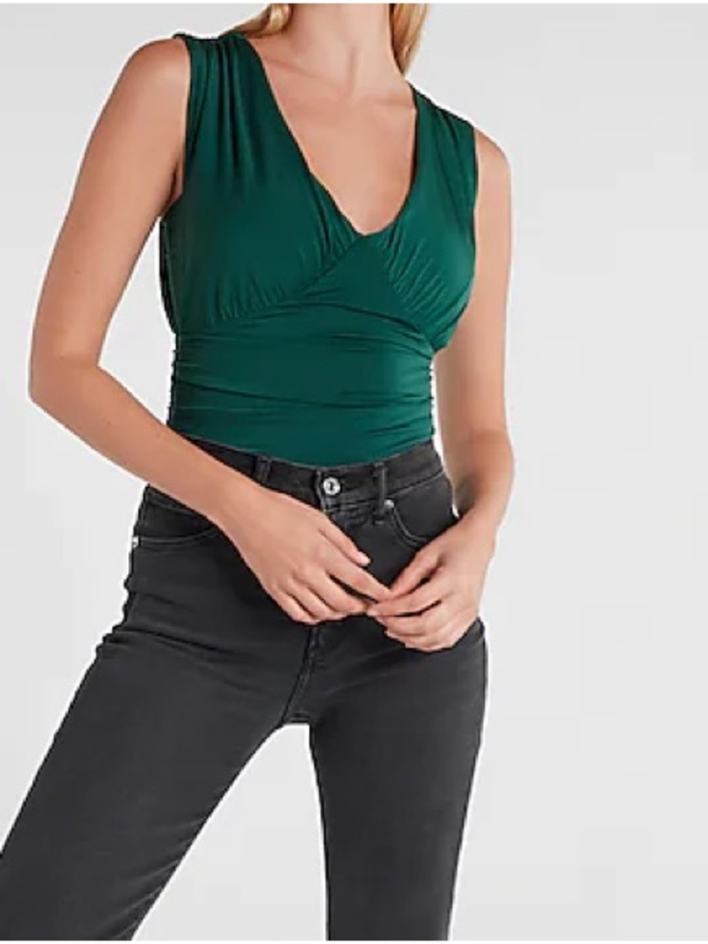 Express Body Contour Green Empire V-Neck Thong Bodysuit Size S